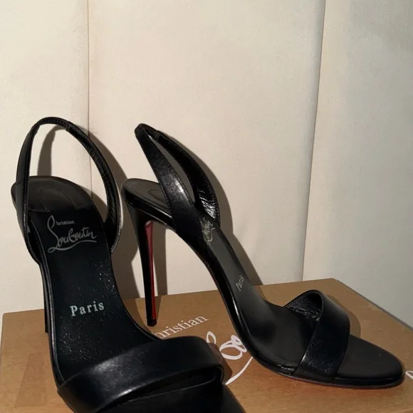 Christian Louboutin Black and Red Slingback Heels - Picture 2 of 4